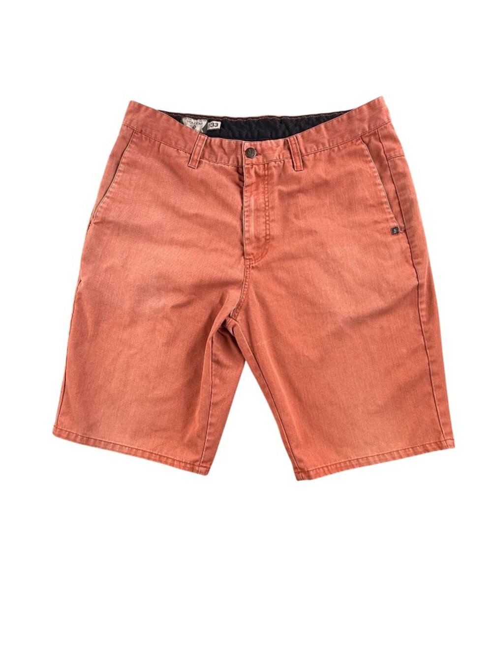 Volcom Shorts Mens 33 Orange Chino Vmonty Solid Casual Summer Logo Flat Front